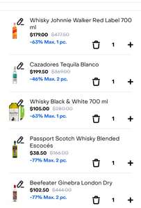 Rappi turbo Puebla: whisky Passport $38, absolut $58 Red Label $179 y otros