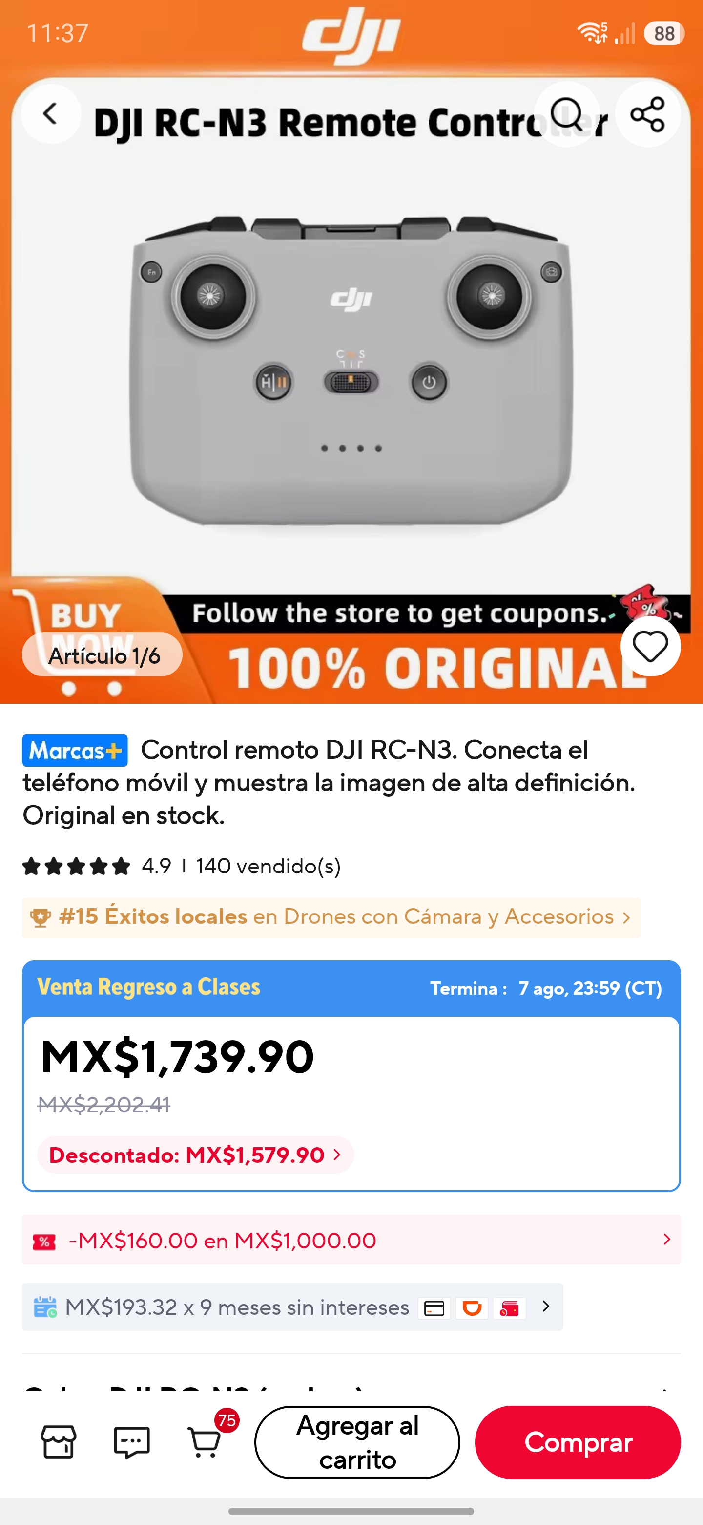 AliExpress: Control remoto DJI RC-N3 para Dron DJI NEO 2 DJI Mini 4 Pro DJI Mini 5 Pro DJI Flip para Dron