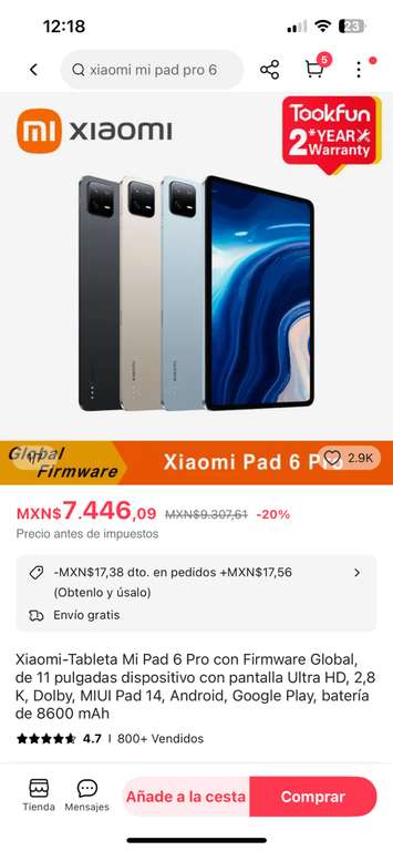 AliExpress: Tablet Xiaomi Pad 6 Pro