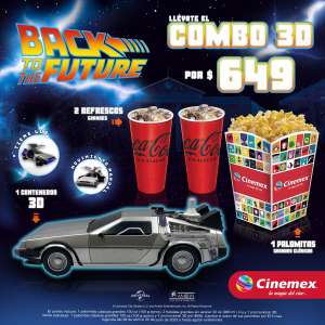 Cinemex: Combo Delorean (Palomitas grandes, 2 refrescos grandes + contenedor 3D)