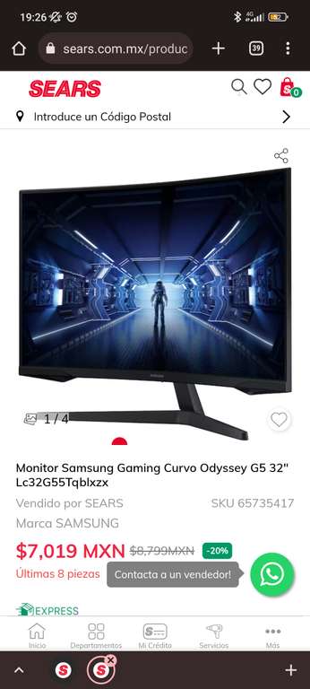Sears: Monitor Samsung Gaming Curvo Odyssey G5 32" Lc32G55Tqblxzx