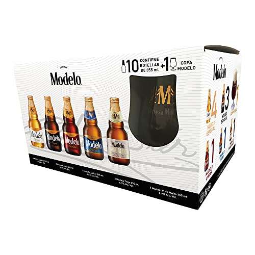 Amazon: Pack Cerveza Modelo Premium Pack 10 Botellas 355ml + Copa + Cupón  14% = $ | Envío gratis con Prime 