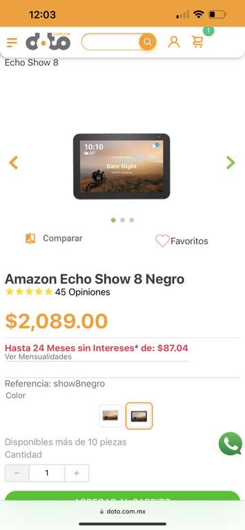 Doto: Amazon Echo Show 8 pagando con Aplazo (primera compra)