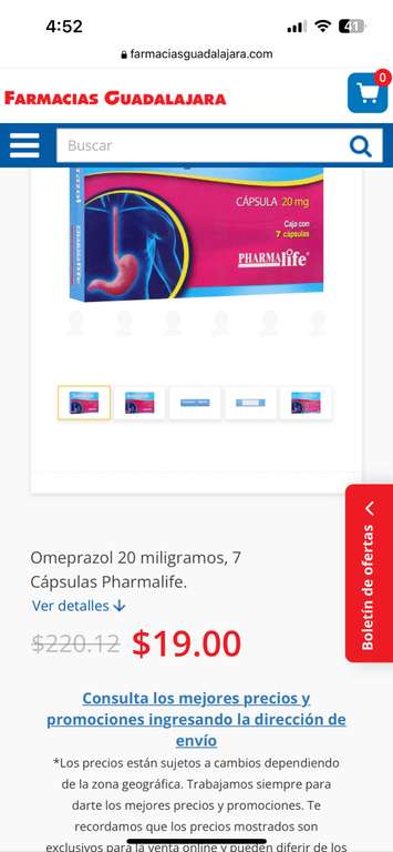 Farmacias Guadalajara: Omeprazol 20 mg 7 cápsulas