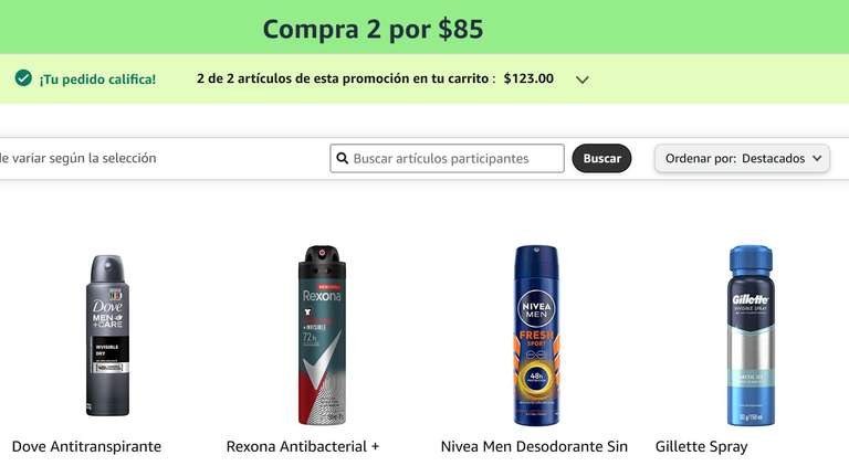 Amazon: Compra 2 por $85 en desodorantes y acondicionadores.