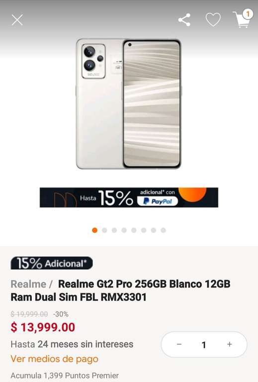 Linio | Realme GT 2 Pro 12GB RAM 256GB Blanco Dual SIM | PayPal + HSBC a 12 MSI