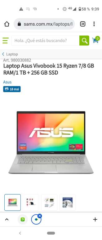 Sam's Laptop Asus Vivobook 15 Ryzen 7/8 GB RAM/1 TB + 256 GB SSD