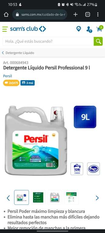 Sam's Club: Detergente Líquido Persil Professional 9 l (2 x $475 | $237.5 c/u)