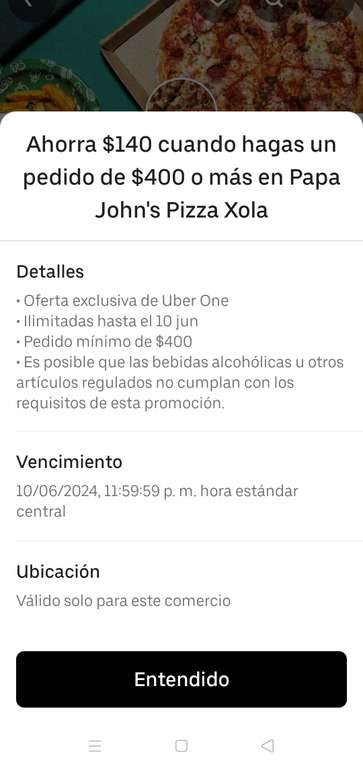 Uber eats: Papa John's 2 pizzas NY (queso y pepperoni) por 158 | Uber One