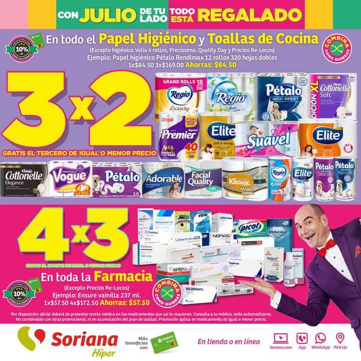 Soriana Híper: Nuevo Folleto Julio Regalado | 3x2 en Papel higiénico, café solubles, chocolates de mesa, atoles y más