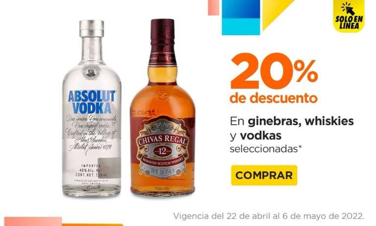 Chedraui: 20% de descuento en Ginebras, Whiskys y Vodkas Pernod Ricard seleccionados (Exclusiva tienda en línea)