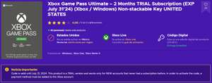 ENEBA: Xbox Game Pass Ultimate – 2 Meses Trial (EXP Julio 31, 2024) EE.UU.