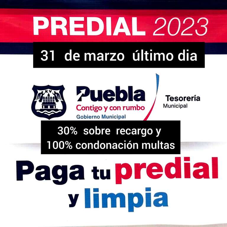 Predial Municipio de Puebla: 30% sobre recargos y 100% condonación de Multas y Descuento para persona vulnerables