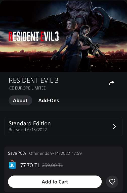 PlayStation, Resident Evil 3 Remake PS4 (Turquía)