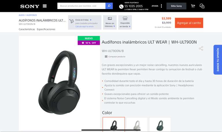 Sony Store: Audífonos Sony ULT WEAR (Bajos potentes) | Pagando con MercadoPago
