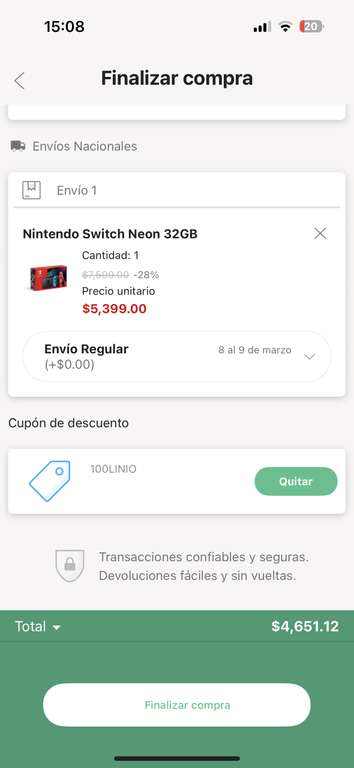 Linio: Nintendo Switch Neon Pagando con Paypal