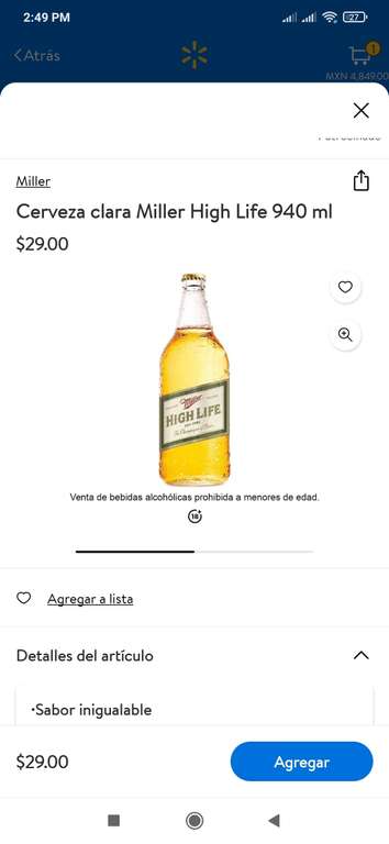 Walmart: Cerveza Miller 940 ML