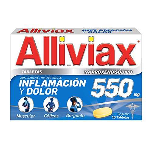 Amazon: ALLIVIAX, alivia varios tipos de dolor hasta por 12 horas, con Naproxeno Sódico 550mg, caja con 10 tabletas