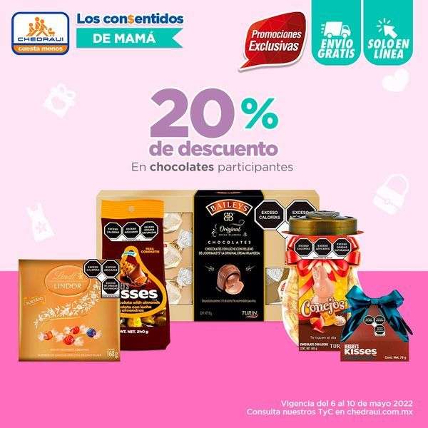 Chedraui: 20% de descuento en chocolates Turín, Lindt, De la Rosa, De la Viuda, Picard, Kisses y Nestlé
