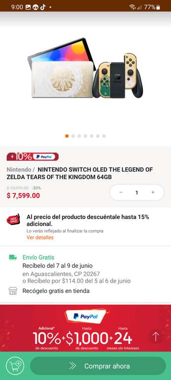 Linio: Nintendo Switch Oled Edición TOTK en $5,748 Pagando con PayPal + Bonificación BBVA