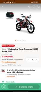 Linio: Motocicleta Vento Crossmax 200CC Blanco 2023 | Pagando con PayPal + Citibanamex a MSI