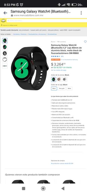 Mercado Libre: Galaxy Watch 4 40mm