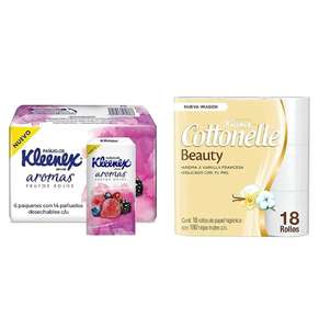 Amazon: Kleenex Pañuelos Faciales más Kleenex Cottonelle 18 Rollos