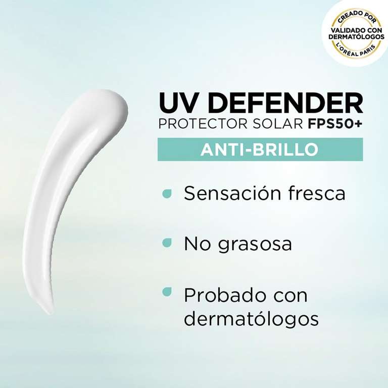 Amazon.- L'Oréal Paris Protector Solar Diario FPS50+ UV Defender Anti-Brillo, 40ml - Planea y Ahorra