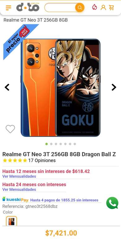 Doto: Realme GT Neo 3T 256GB 8GB Dragon Ball Z pagando con Mercado Pago