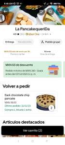 Uber Eats: La PancakequeriDa 2x1 Dark chocolate chip pankake: CDMX