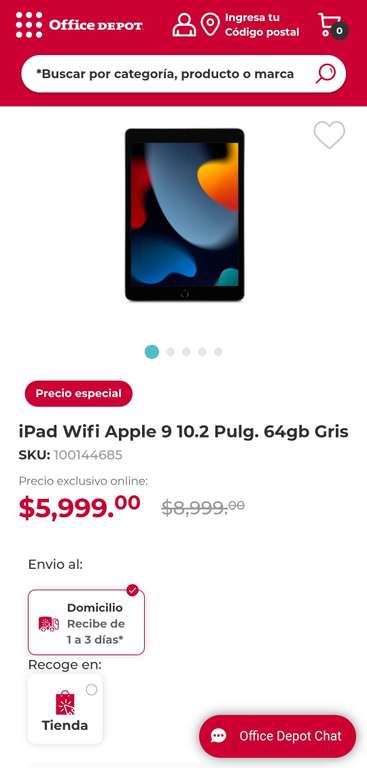 Office Deppot: iPad Wifi Apple 9 10.2 Pulg. 64gb Gris SKU