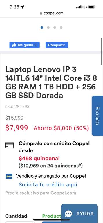 Coppel: Lenovo ideapad 3 14"