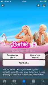 Barbie 4K pelicula $39, TENET $59, OPPENHEIMER $99 - iTunes