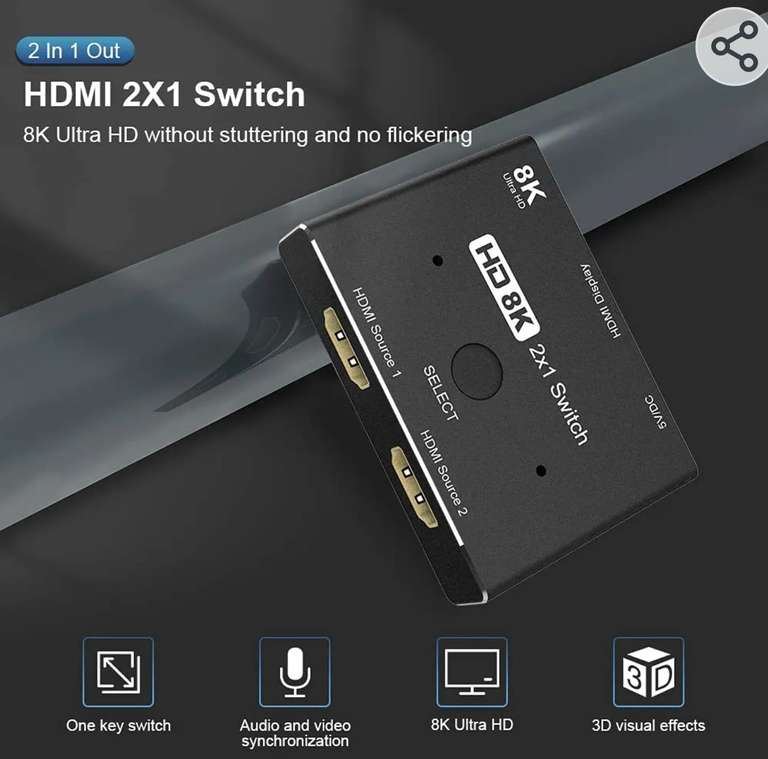 Amazon: Interruptor direccional HDMI 2.1, 2 entradas 1 salida, 4k @120hz