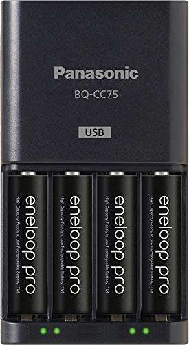 Amazon - Eneloop Pro Panasonic Batería Recargable de Alta Capacidad 6AA 6AAA Cargador de batería avanzado con Puerto de Carga USB y Estuche
