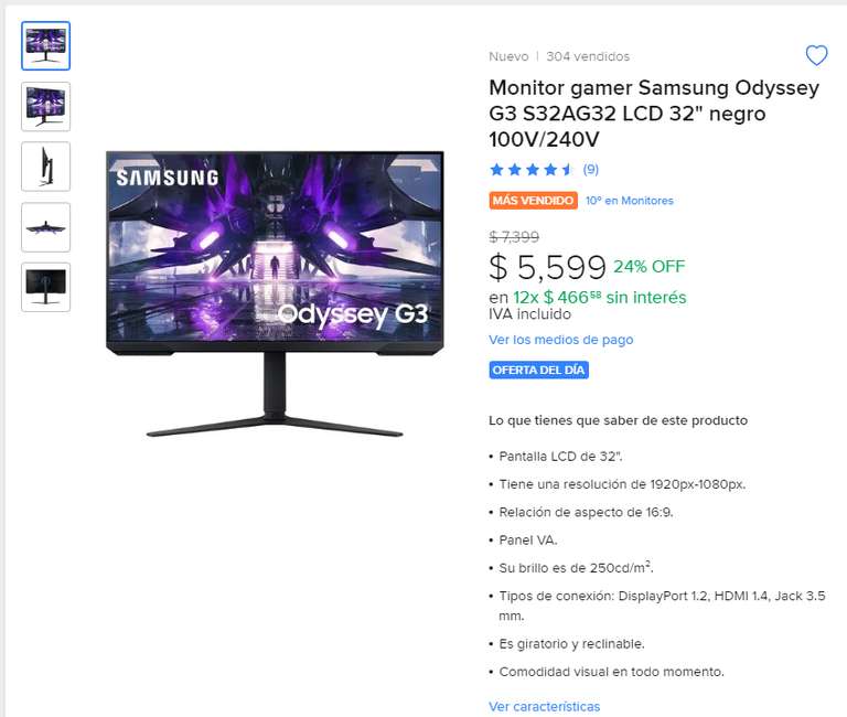 Mercado Libre Monitor gamer Samsung Odyssey G3 32"
