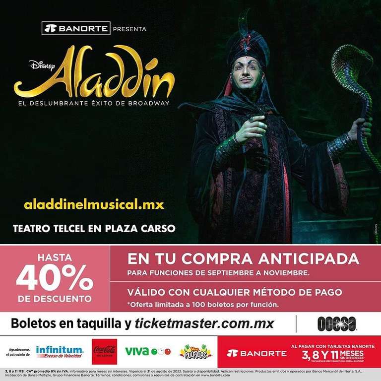 Ticketmaster | Aladdin: compra anticipada hasta 40% de descuento