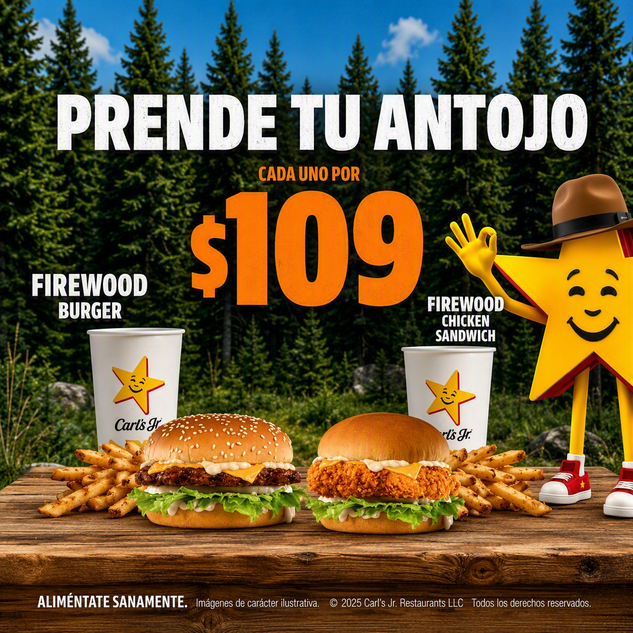 Carl's Jr: Combo Firewood Burger o Firewood Chicken Sandwich