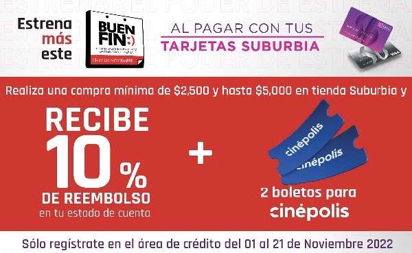 Suburbia: BONIFICACIÓN 10% con tarjeta suburbia BUEN FIN