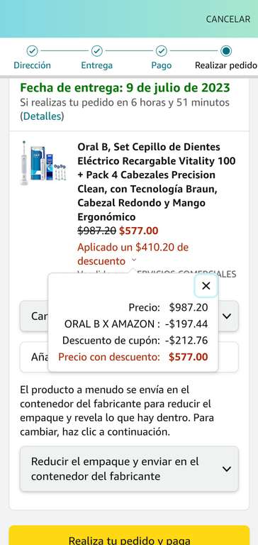 Amazon: Oral B, Set Cepillo de Dientes Eléctrico Recargable Vitality 100 + Pack 4 Cabezales Precision. (Leer descripción)