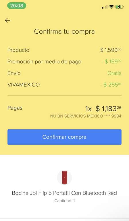 Mercado Libre: Bocina JBL Flip 5 portátil con bluetooth red 10% off con Mastercard y -$255 con cupon