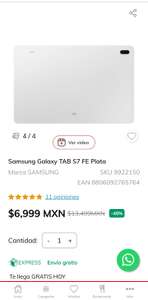Sanborns: Samsung galaxy Tab s7 fe plata disponible también en rosa y negro