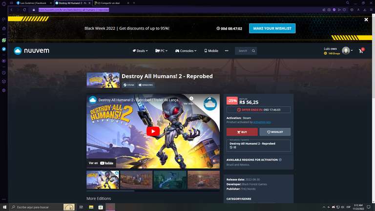 Steam Nuuvem: Destroy All Humans 2 reproved con vpn de Brasil