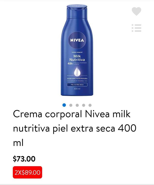 Walmart: Crema Nivea piel extra seca 400ml | 2 x $89