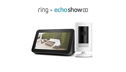 Amazon: Echo Show 5 (2da Gen, Edición 2021) + Ring Stick Up Cam Battery (Blanca) + Ruffles | Pagando con HSBC