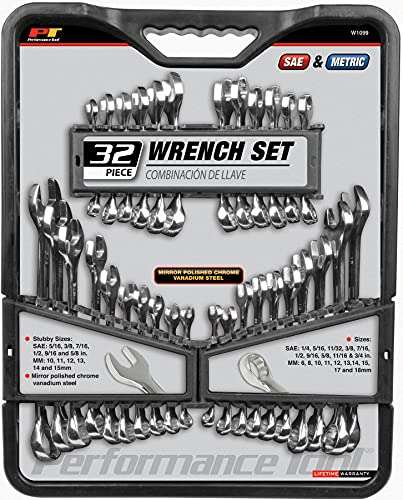 Amazon: Performance Tool - Juego de llaves de broca y llaves de socket, 5 unidades, 32pc SAE and Metric Wrench Set