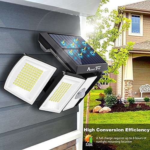Amazon: AmeriTop Luces solares para exteriores / 300 LED, 7000 K / Sensor de movimiento / Inalámbricas / 360° / IP65 / Paquete de 2