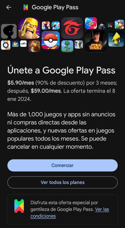 Google Play: 90% DE DESCUENTO EN PLAY PASS POR TRES MESES