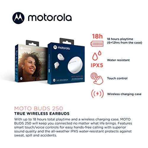 Amazon: Motorola Audífonos Moto Buds 250 Inalámbricos Bluetooth con Micrófono Estuche de Carga Inalámbrica Nueva Línea 2022
