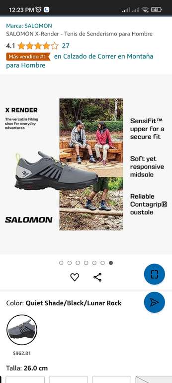 Amazon: SALOMON X-Render - Tenis de Senderismo para Hombre